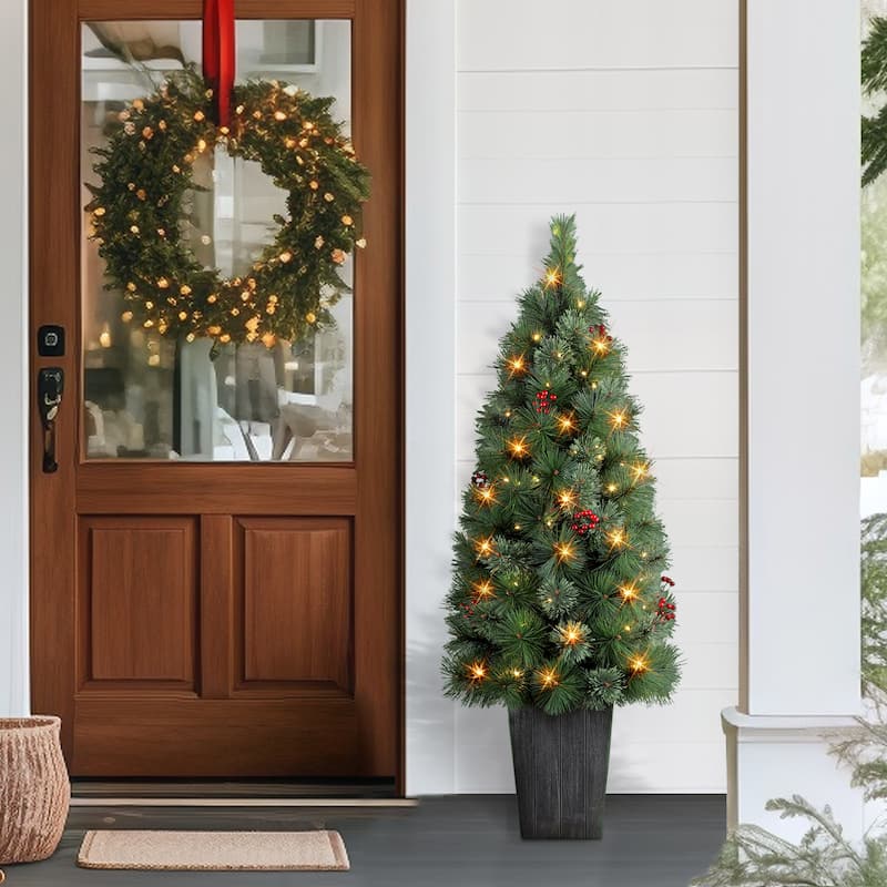 Puleo International 4 ft. Battery Operated Potted Cascade Pine Tree - 4 Foot
