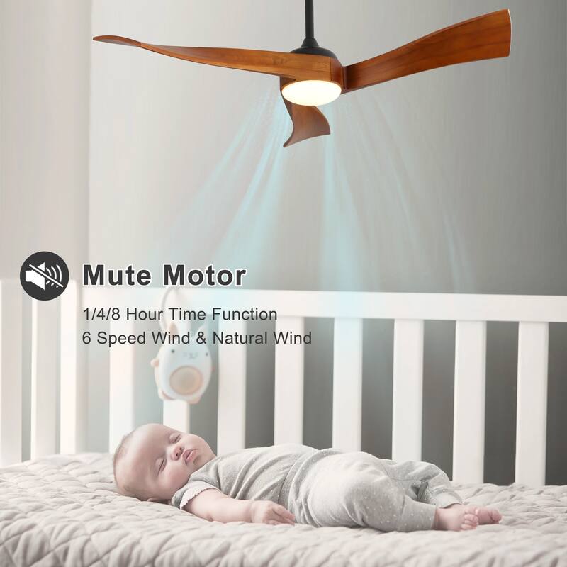 3 Solid Wood Blades Propeller Smart Ceiling Fan, 52 Inch Reversible Ceiling Fan with Dimmable 3 Color LED Light