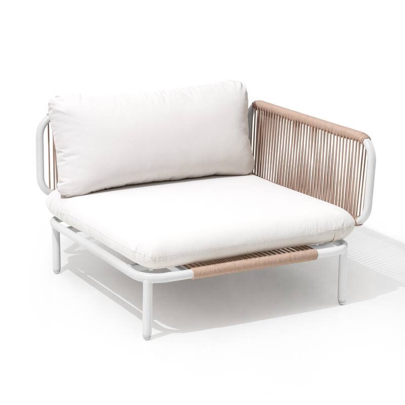 Outdoor Cushioned Sectional Sofa Chat Set Patio Furniture Conversation Set, Free Combination - 1-piece chair - Beige, 1pc corner chair with two arms