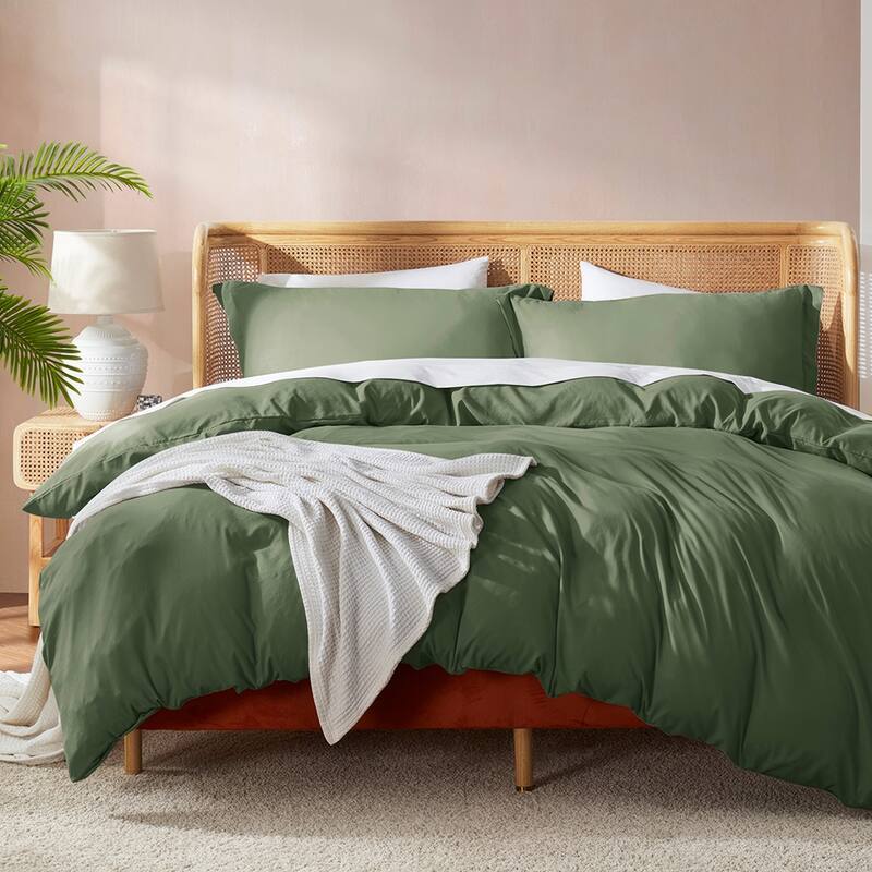 Nestl Ultra Soft Double Brushed Microfiber Duvet Cover Set with Button Closure - Olive Green - Full