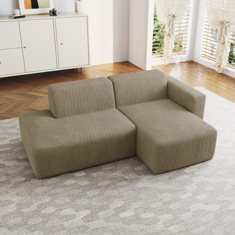 Modern Corduroy Non-Assembly L-Shaped Sectional Sofa Couch with Chaise