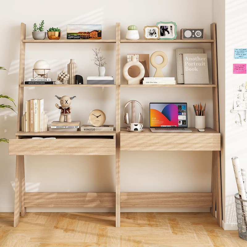 Costway Home Office Ladder Desk Wall-Leaning Laptop Workstation with
