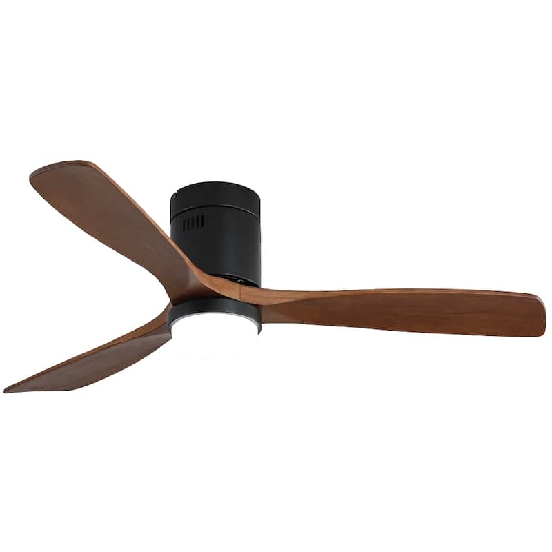 Sofucor 52 Inch Flush Mount Ceiling Fan with Remote, Reversible Motor,Integrated Light Optional - With Light - Black with Brown Blades