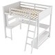 preview thumbnail 13 of 33, Full Size Loft Bed with L-shaped Multi-storage Desk, LED light & USB Charging Station, Wooden Loft Bed Storage Bench w/2 Drawers