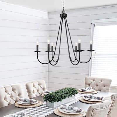 Zarbel Modern Farmhouse Black 6-light Large Candle Chandelier for Dining/ Living Room