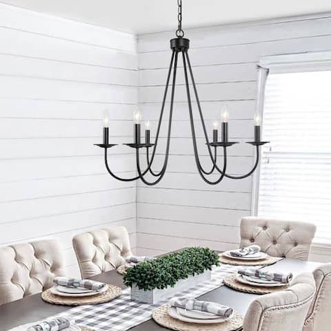 Zarbel Modern Farmhouse Black 6-light Large Candle Chandelier for Dining/ Living Room