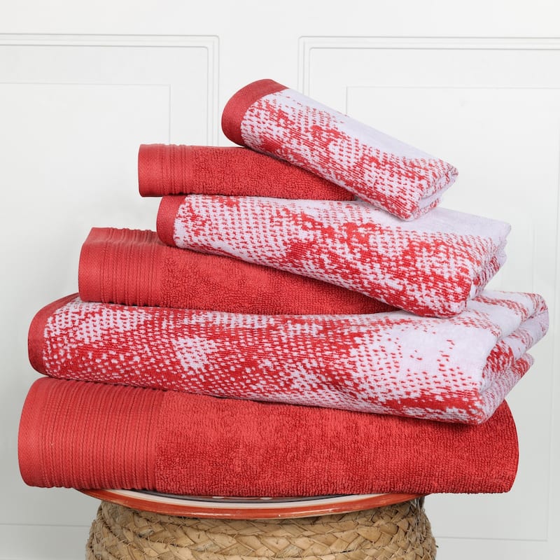 Superior Cotton Quick-Drying Solid and Marble 6 Piece Towel Set