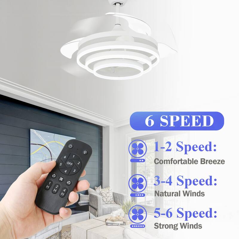 Bella Depot 42" Modern Retractable Ceiling Fan DIY Shape 6-Speed Reversible Ceiling Fan with Dimmable LED Light and Remote