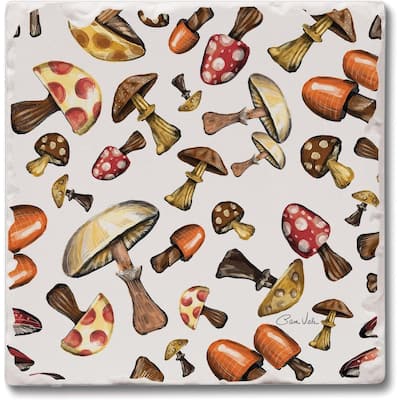 Mushroom Harvest 4-Pack Tumbled Tile Stone Coasters with Protective Cork Backing Manufactured in The USA