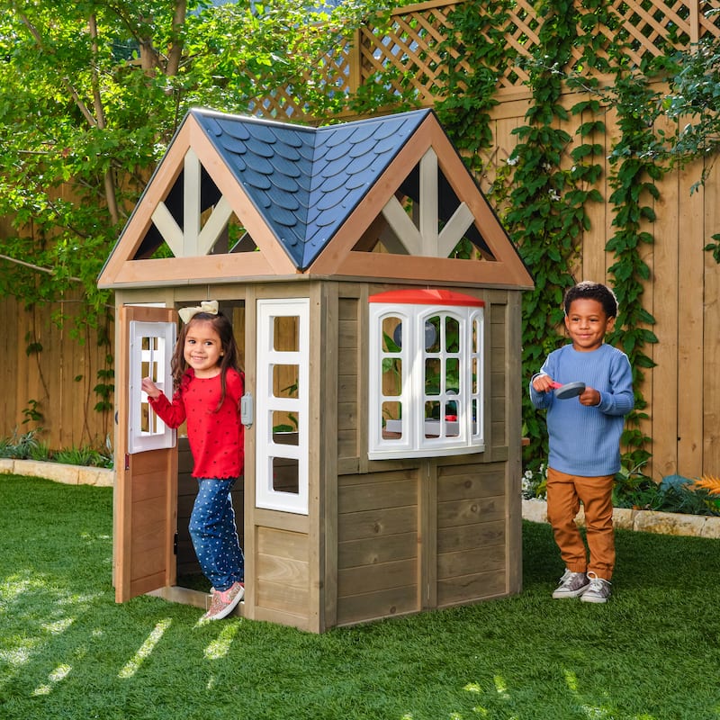 KidKraft Greystone Wooden Outdoor Playhouse with Working Doorbell