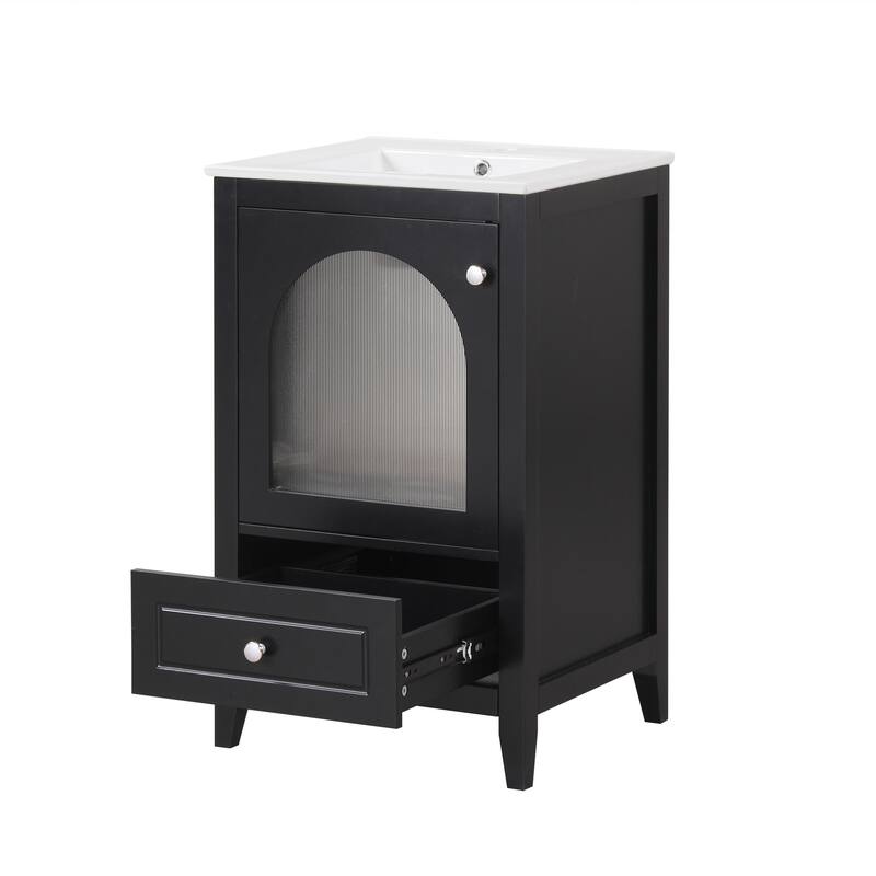 20 inch MDF Bathroom Vanity with Sink, Bathroom Cabinet with Soft Closing Glass Door