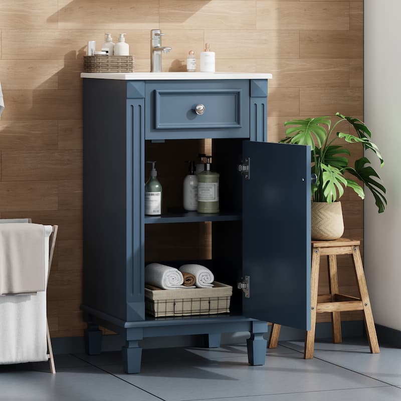 18-inch Bathroom Vanity with Ceramic Sink, Freestanding Single Vanity Set with Soft Closing Door, Adjustable Shelf