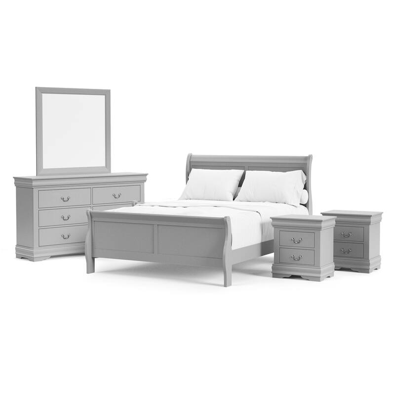 Furniture of America Mayday Traditional Solid Wood Kids 5-Piece Sleigh Bedroom Set - Grey