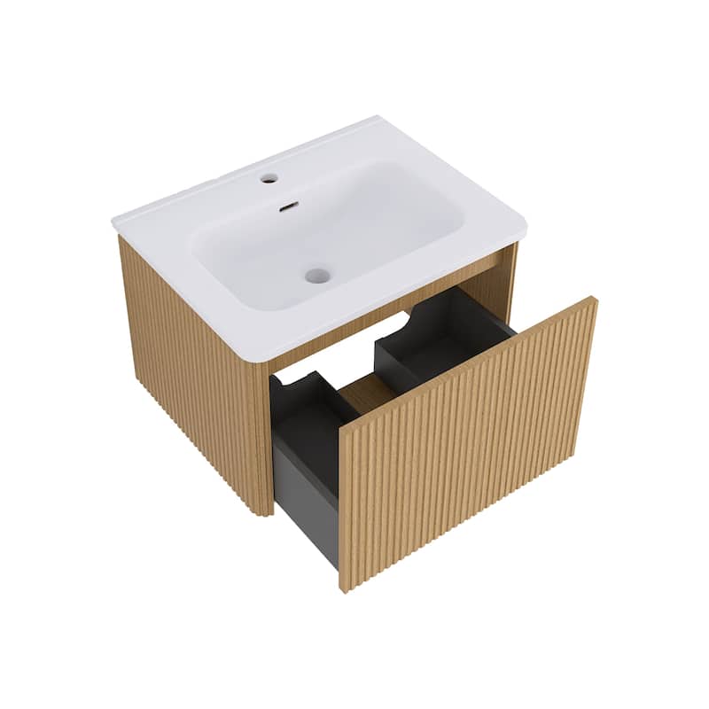 Floating Bathroom Vanity with Glossy White Integrated Ceramic Sink