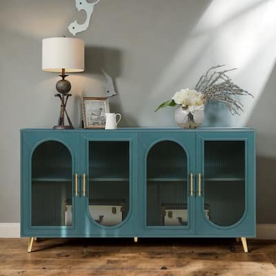 Wood Buffet with Storage, Cabinet with Doors and Shelves, Antique Blue - N/A
