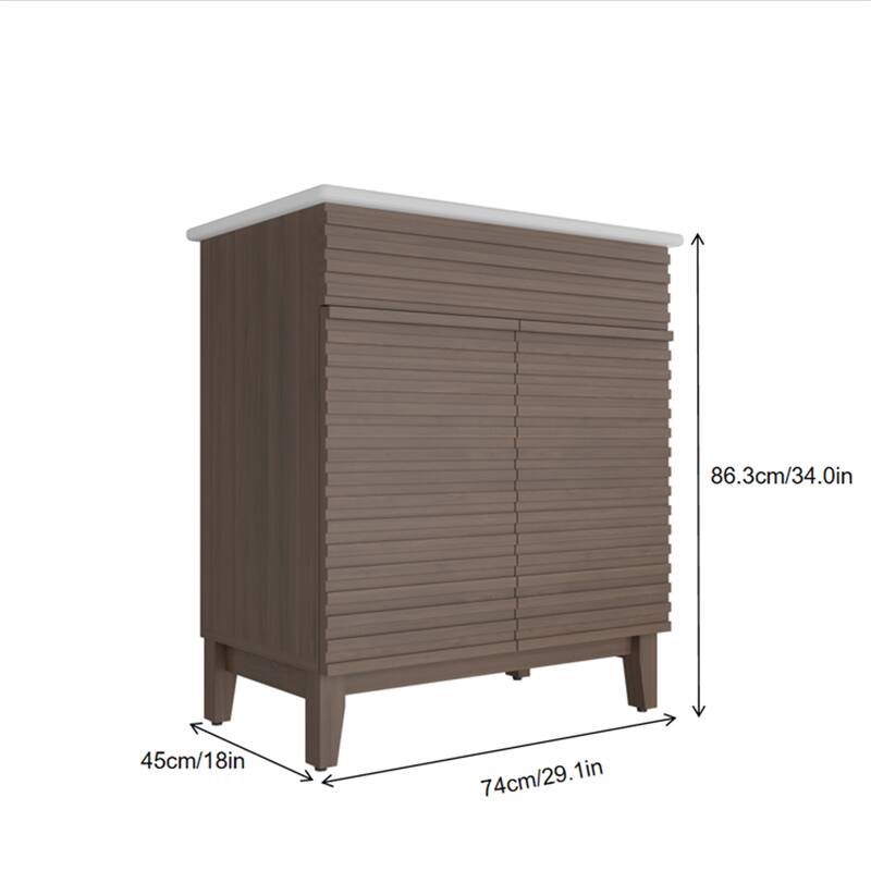 30-inch Brown Bathroom Vanity with Louvered Doors and Sink Combo