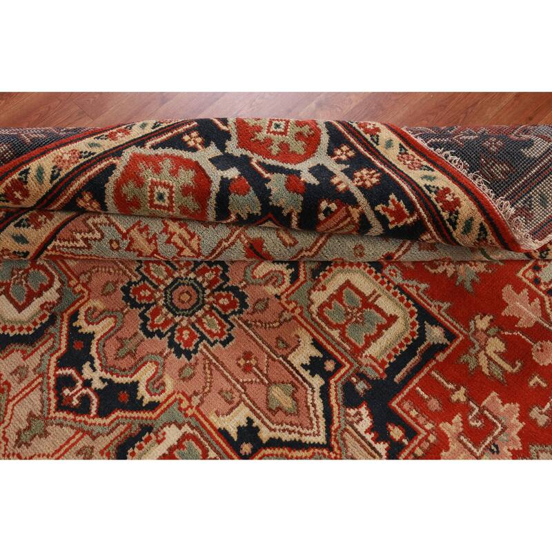 Hand Knotted Oriental 100% Wool Carpet Traditional Medallion Oranges & Rust Heriz (serapi) Area Rug - 9' 9'' X 8' 0''