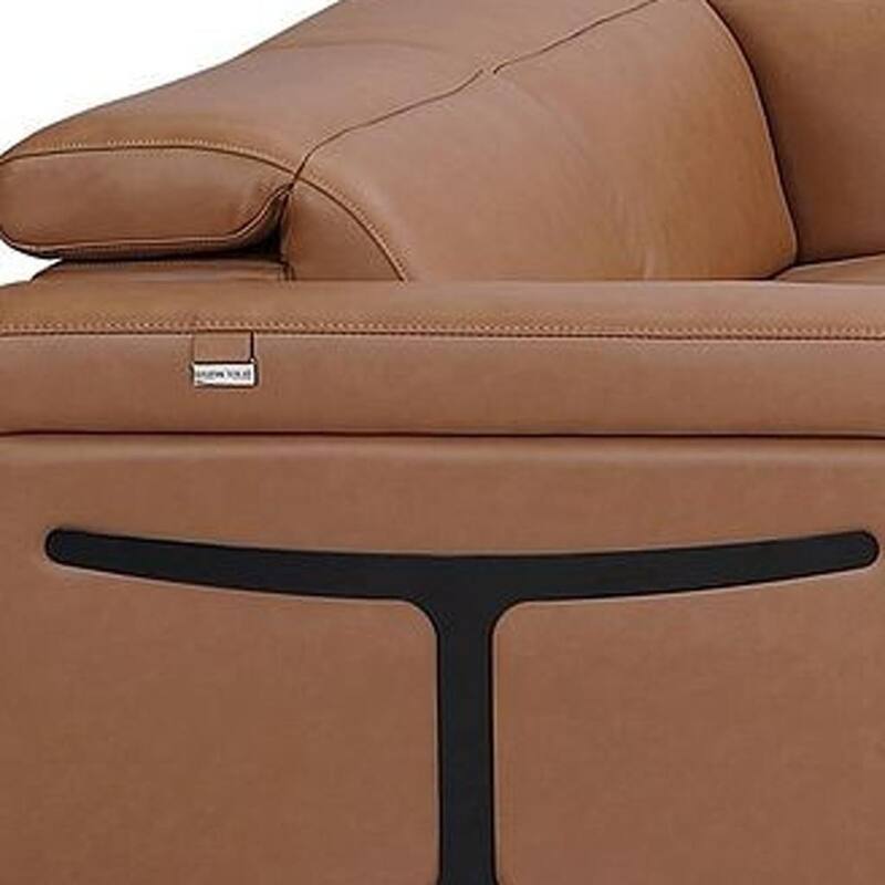 HomeRoots Chestnut Italian Leather Power Reclining U Shaped Eight Piece Corner Sectional With Console