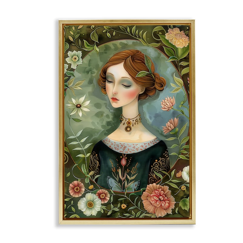 Stupell Floral Edged Victorian Woman Framed Floater Canvas Wall Art Design By The Dutch Lady - 21 x 31 - Gold