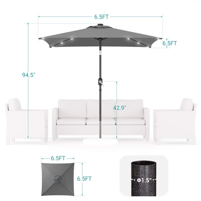 BONOSUKI 6.5x6.5Ft LED Patio Market Umbrella Weather-Resistant Frame