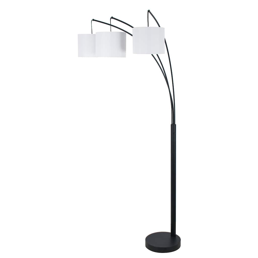 84" 3-Light Metal Floor Lamp with Linen Shade, Black