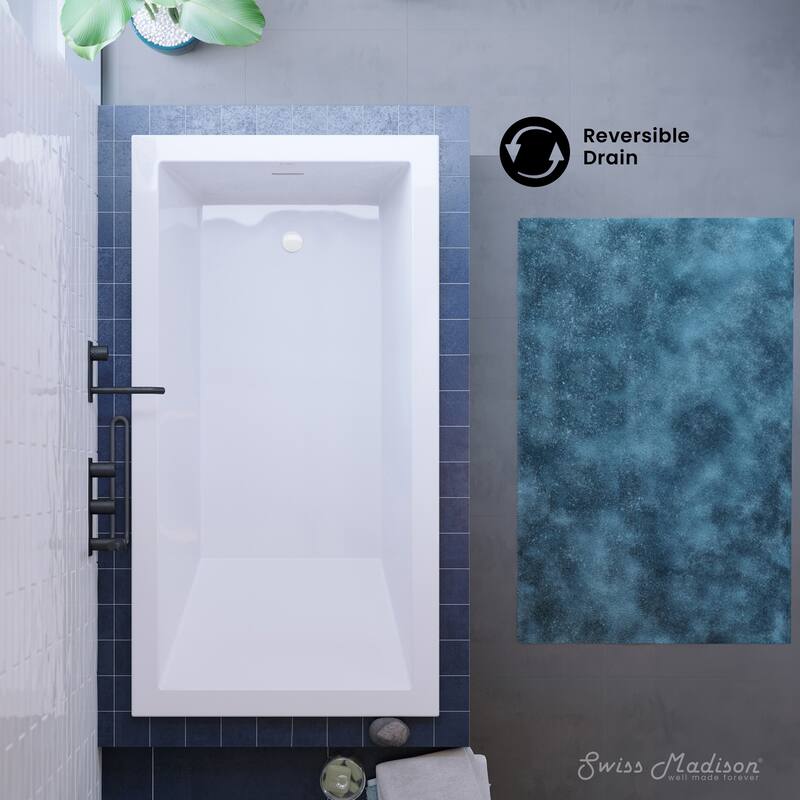 Voltaire 66 X 36 Reversible Drain Soaking Drop-In Bathtub In Glossy White With Integrated Overflow, Drain Included
