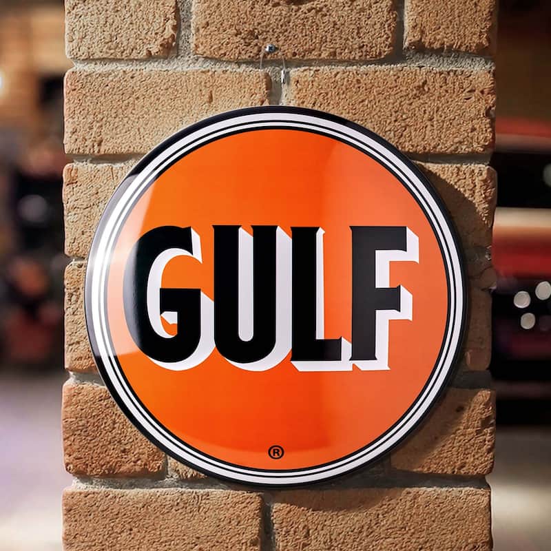 American Art Decor Round Dome Metal Sign - 15" x 15" - Gulf Vintage Logo Sign
