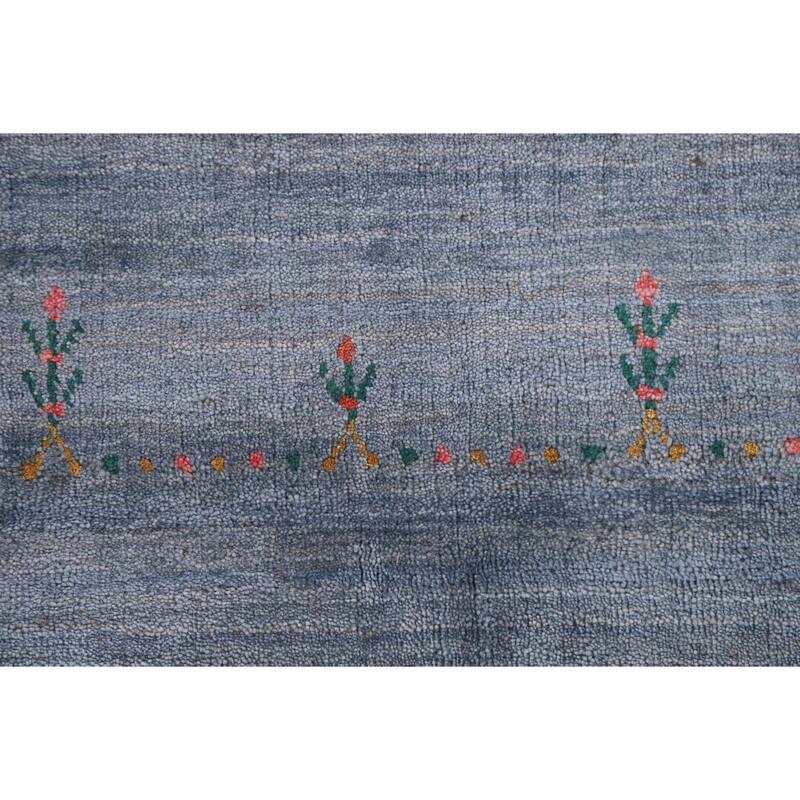 Blue & Gray Gabbeh Oriental Area Rug Handmade Wool Carpet - 8'1"x 9'7"