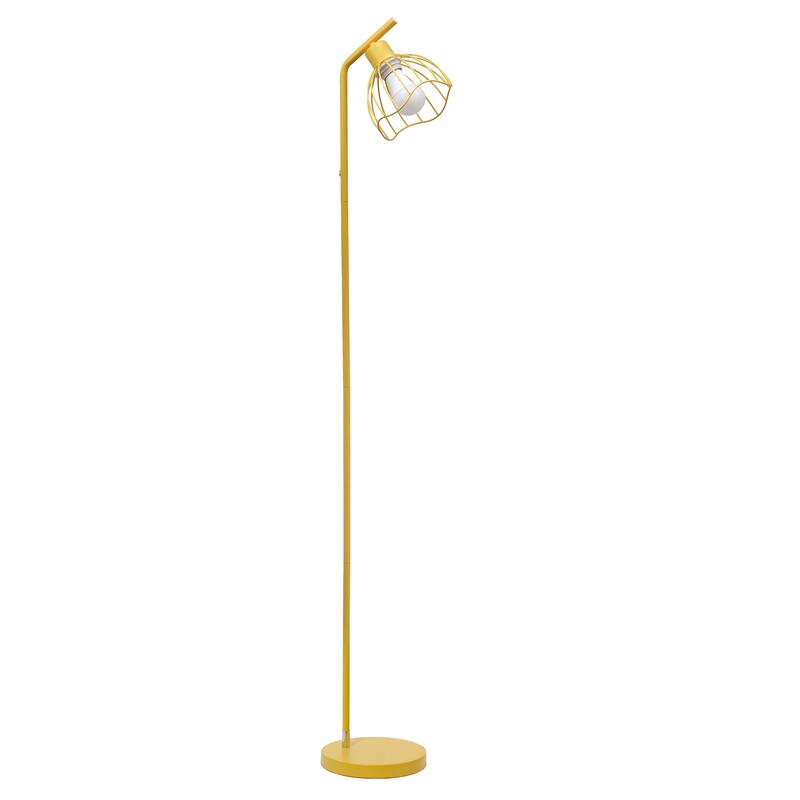 Metal Industrial Cage Floor Lamp with Curved Arm and Rotary Switch - 9.57 x 7.87 x 54.50 in. (L x W x H) - Yellow