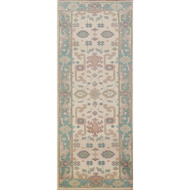 Ivory Oushak Oriental Runner Rug Hand-Knotted Wool Carpet - 2'7"x 7'11"
