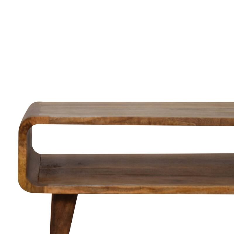 HomeRoots 26" Brown Solid Wood Open Shelving TV Stand - 25.60 in. x 13.80 in. x 17.70 in.