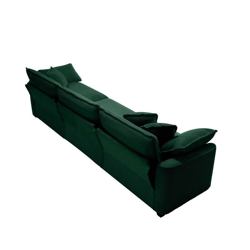 GDFStudio-Shanks Corduroy Three-Seater Sofa with Arm and Throw Pillows