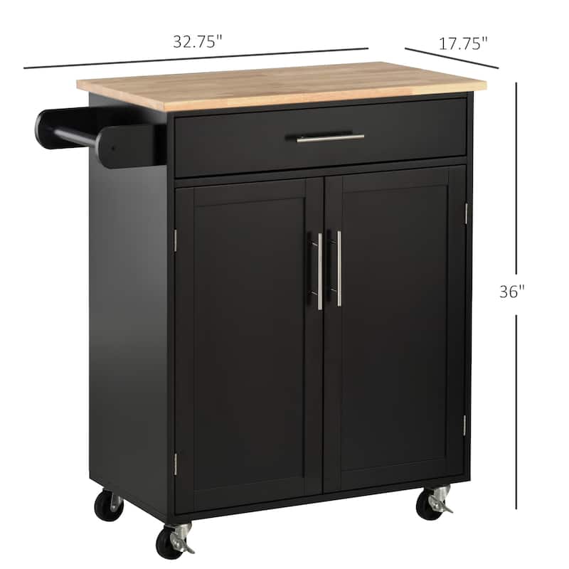 Rubberwood Kitchen Island Cart with Drawer, Shelf and Wheels - 32.75" W x 17.75" D x 36" H