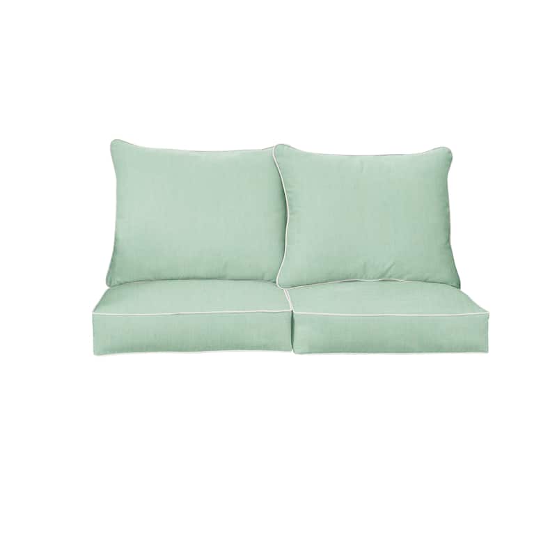 Sorra Home Sunbrella Outdoor Loveseat Pillow and Cushion Set - 23 in W x 27 in D x 5 in H - Canvas Natural Spa