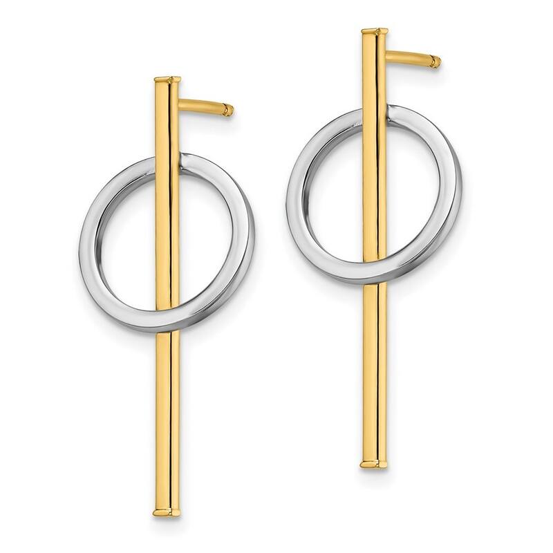 Curata 14k Two tone Gold Geometric Post Long Drop Dangle Earrings 31.68x13.25mm