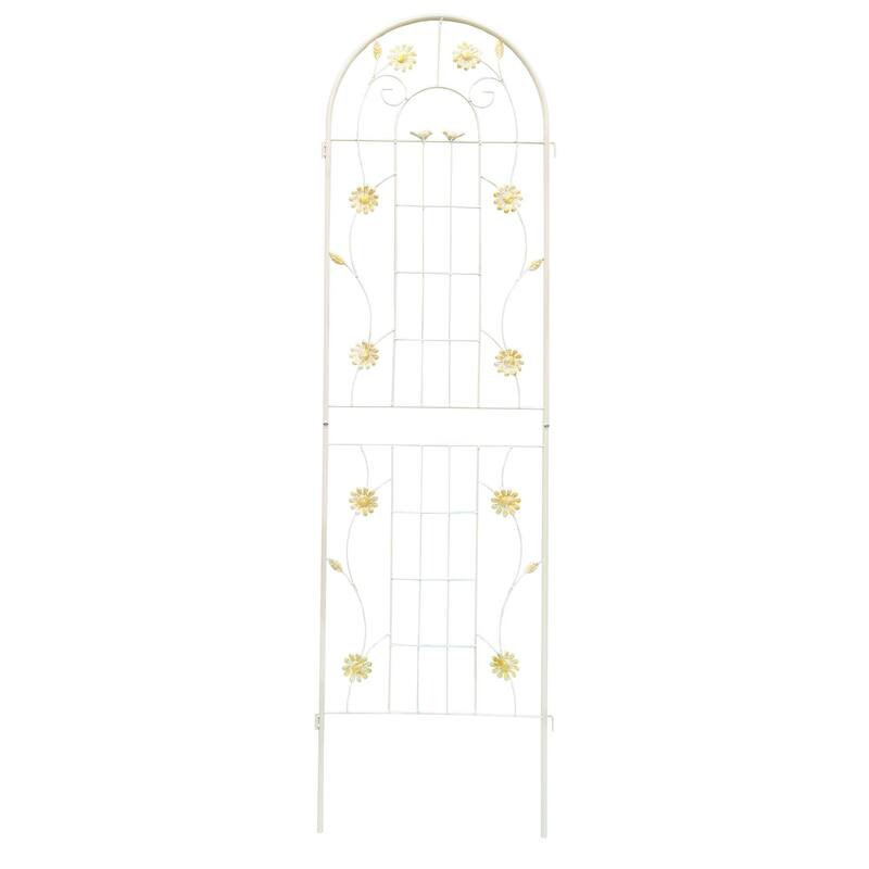 Anmytek Decorative Metal Garden Trellis Set of 2 with Arch Top Daisy Motifs Green Weather Resistant Climbing Plant Support