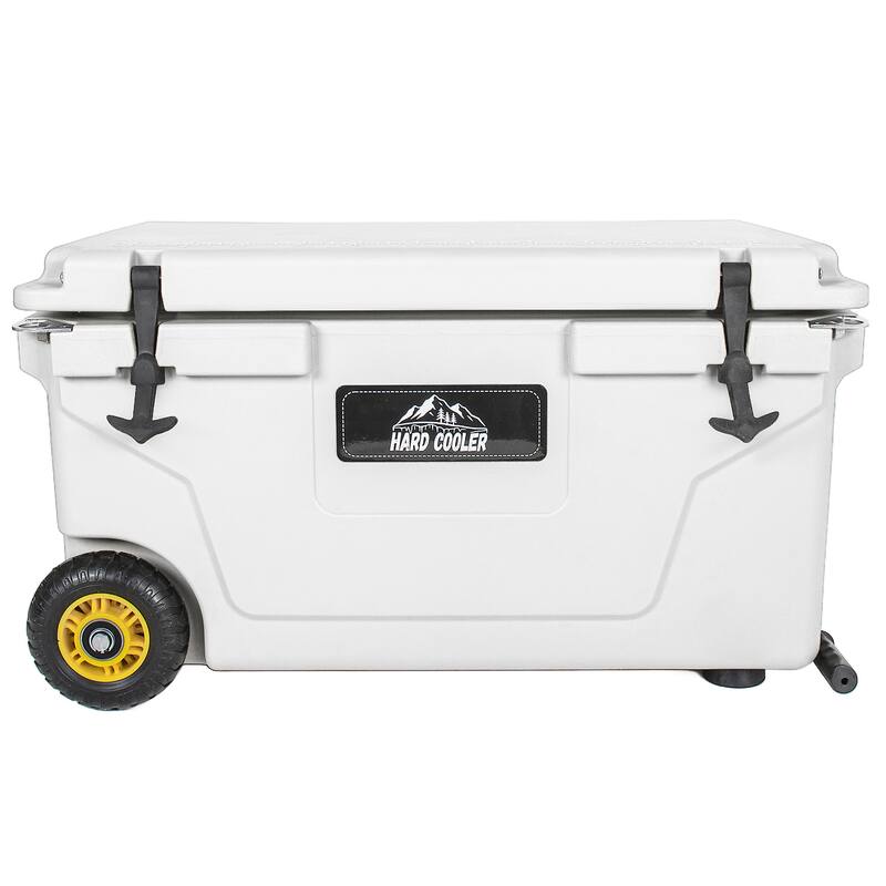 65 Quart Khaki Cooler, Ultra-Tough Hard Shell Ice Chest, Heavy-Duty Insulated Portable Cooler with 6-Day Ice Retention - White
