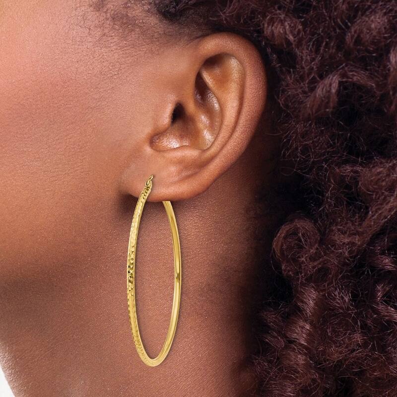 Curata 14k Yellow Gold Sparkle Cut Round Tube Hoop Earrings - 50x50mm
