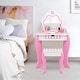 preview thumbnail 4 of 8, Gymax Kid Vanity Set Wooden Makeup Table Stool w/ Mirror Flower Print