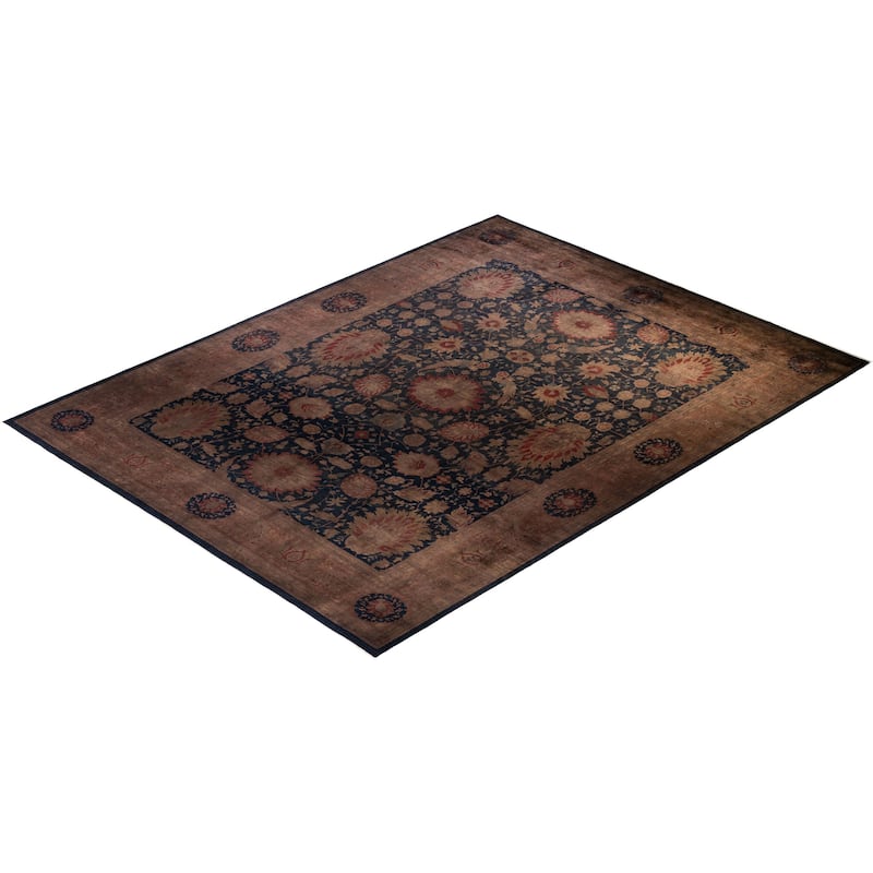 Overton Hand Knotted Wool Vintage Inspired Modern Contemporary Overdyed Navy Area Rug - 12' 0" x 15' 9"