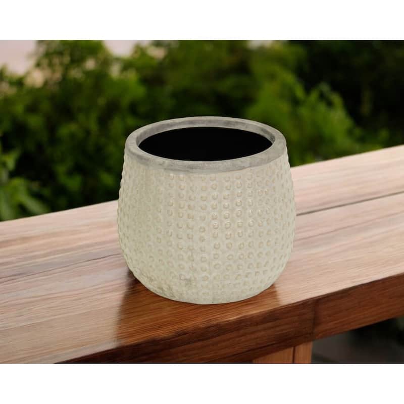 HomeRoots 7" Beige Dot Ceramic Indoor Outdoor Round Pot Planter - Beige
