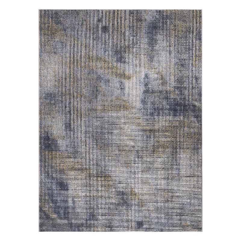 Lela Collection Abstract Polyester Rug - 5'2" x 7'5" - Blue/Gold