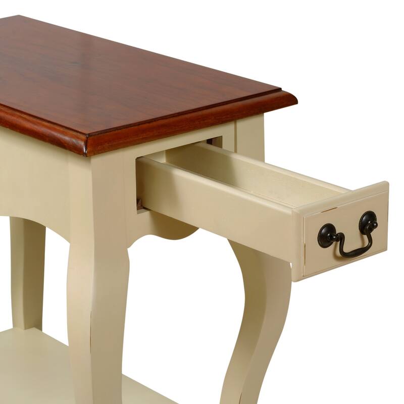 Brown Cherry/ Slate Solid Wood Side Table