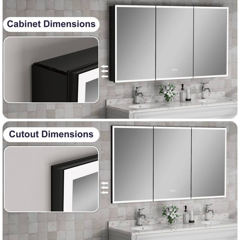 Kylo Aluminum LED Medicine Cabinet with Mirror, Dimmable, Anti-Fog, Recessed/Wall Mount