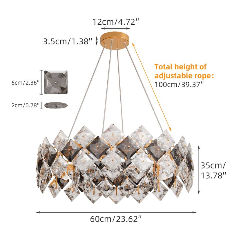 Round Crystal Chandelier Ceiling Pendant Hanging LED Light