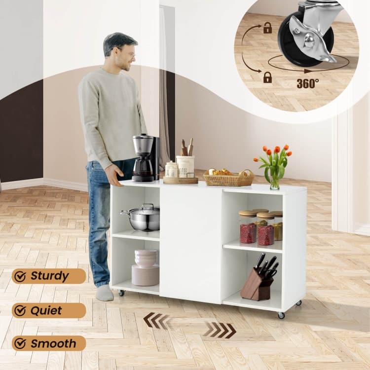 Wood Storage Cabinet with Wheels and 6 Compartments - 44" x 16" x 28" (L x W x H)