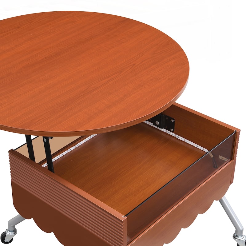 Round Lift-Top Coffee Table with Wheels