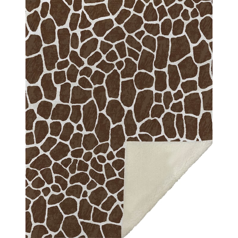 HomeRoots 50" X 70" Coffee And Ivory Giraffe Microfiber Plush Throw Blanket