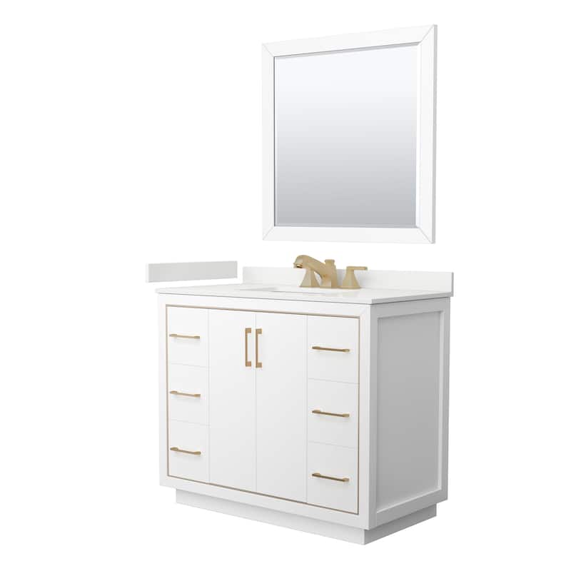 Icon 42-inch Single Vanity, Quartz Top, 34-inch Mirror - White, Bronze Trim, White Quartz Top