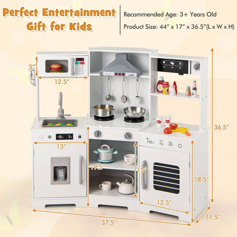 Costway Pretend Play Kitchen for Kids Toddler Aged 3+ Wooden Toy Set - See Details
